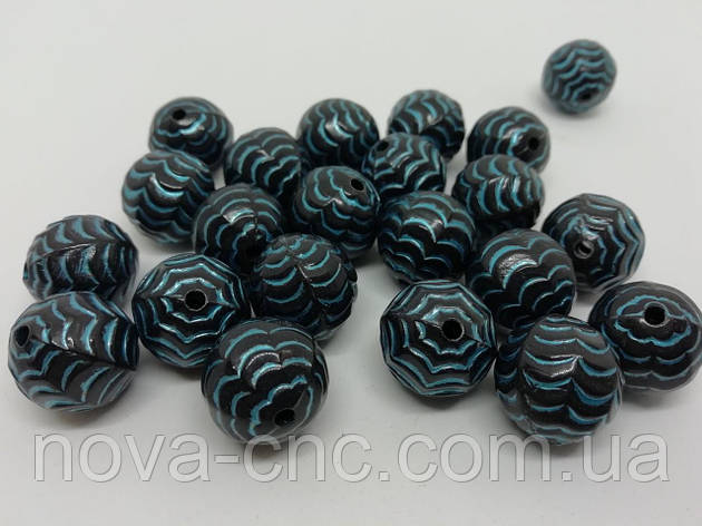 Бусини пластик "Паутинка" чорний із блакитним 16 мм 500 грамів, фото 1