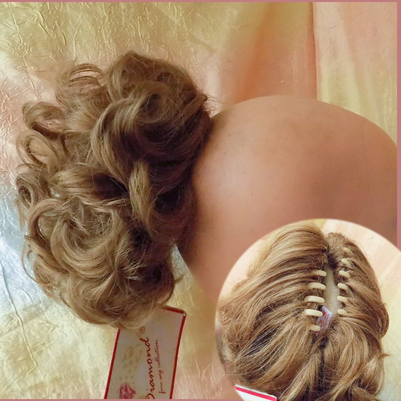 Хвіст шиньон короткий кучерявий на крабі пісочно-русявий 945В-15, фото 1