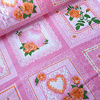 Ситець хустковий жіночий рожевий із трояндами, ш. 95 см