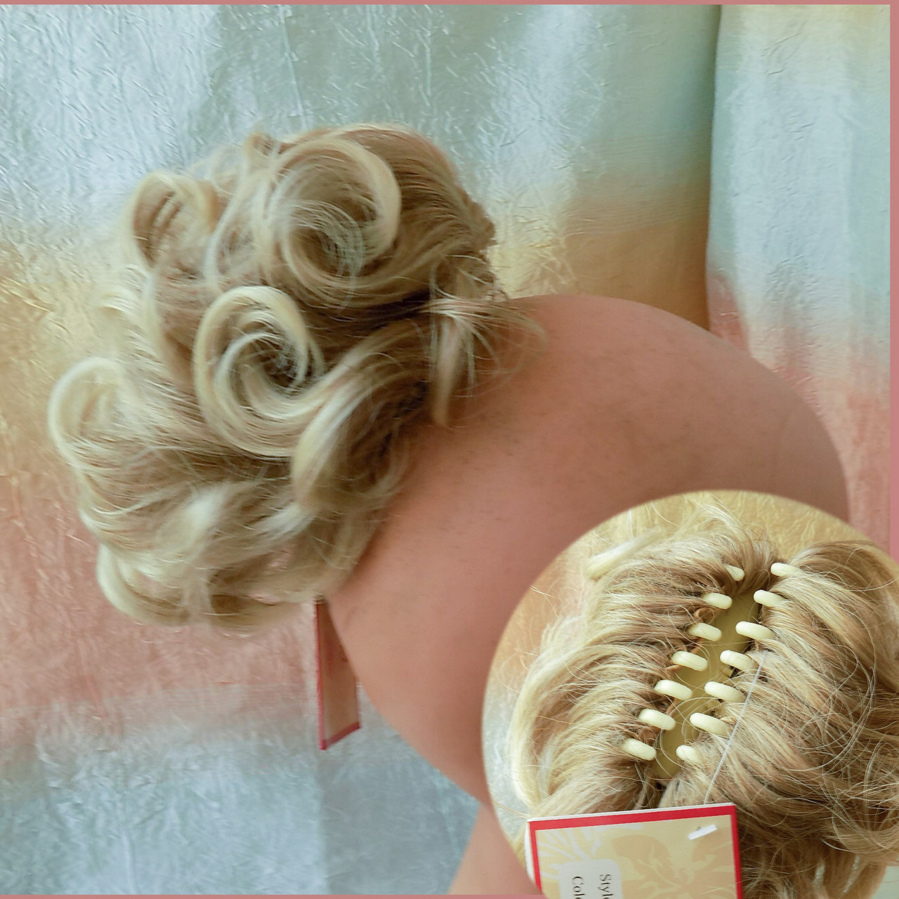 Хвіст короткий кучерявий на крабі платиновий блонд 945В-15ВТ613, фото 1