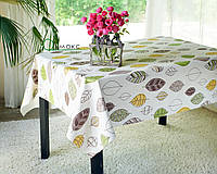 Скатерть-клеенка на стол на тканевой основе с листочками в кафе, столовую, для дома