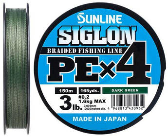 Шнур Sunline Siglon PE х4 150m (темно-зелений) #0.2/0.076 mm 3lb/1.6 kg