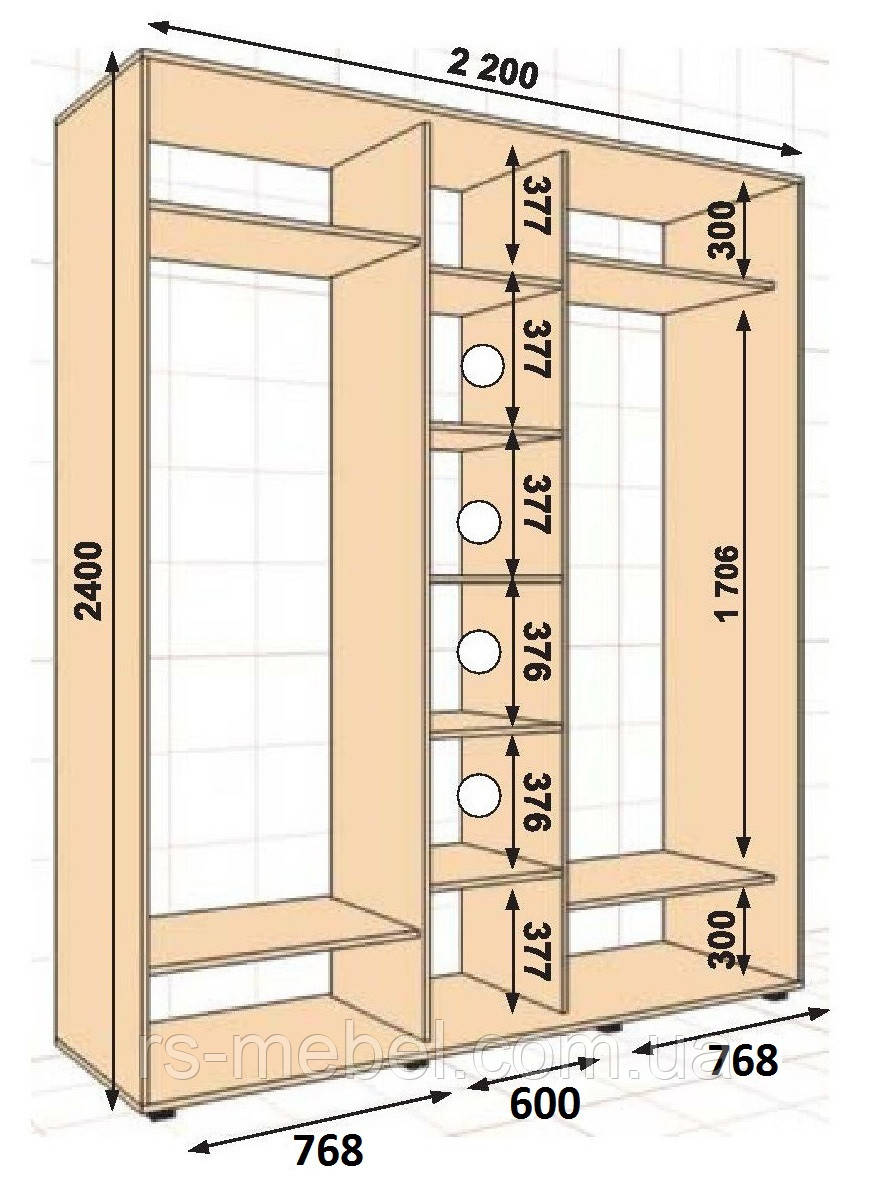 Шафа-купе 2200х450х2400, 3 двері (Алекса), фото 1