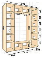 Шкаф-купе 2200*450*2400, 3 двери (Алекса)
