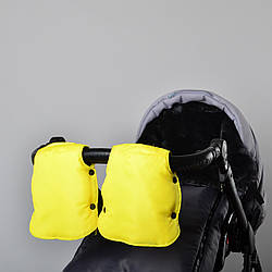 Муфта рукавички роздільні, на коляску / санки, універсальна, для рук, чорний фліс (колір - жовтий)