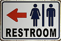 Металлическая табличка / постер "Туалет (Стрелка На Лево) / Restroom" 30x20см (ms-001948)