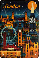 Металлическая табличка / постер "Ночной Лондон / London" 20x30см (ms-001934)