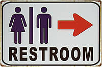 Металлическая табличка / постер "Туалет (Стрелка На Право) / Restroom" 30x20см (ms-001910)