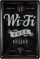 Металлическая табличка / постер "Free Wi-Fi Inside" 20x30см (ms-001809)