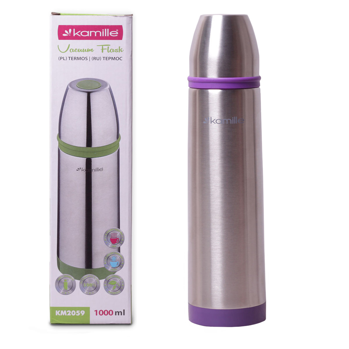 Термос Kamille Фіолетовий 1000мл з нержавіючої сталі KM-2059, фото 1