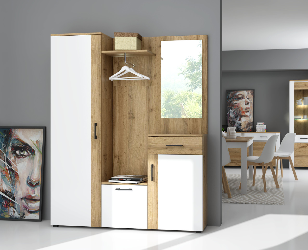 Меблі в маленьку прихожу Trio (Тріо) Accord, колір дуб вотан + білий