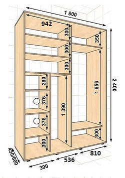 Шафа-купе 1800х450х2400, 2 двері (Алекса)