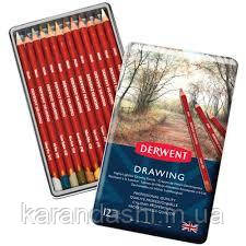 Набір кольорових олівців DERWENT Drawing Pensils 12 цв. у металі DW-0700671