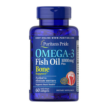 Омега 3 Puritan's Omega-3 Fish Oil 1000 mg Plus Bone Support 60 капс гел, фото 2