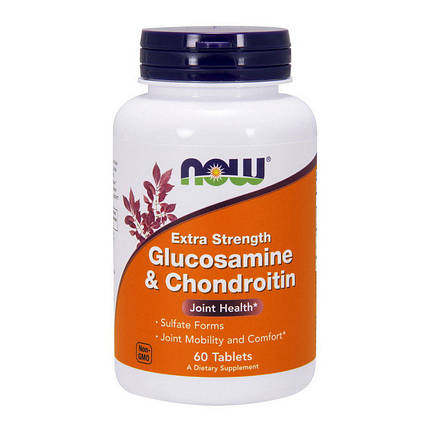 Для суглобів і зв'язок NOW Glucosamine Chondroitin extra strength 60 таб, фото 2