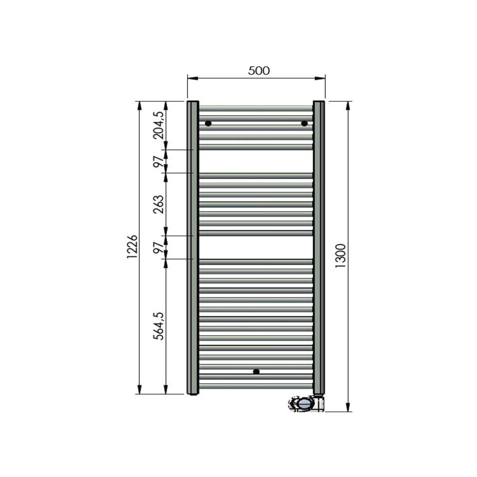 Полотенцесушитель електричний Zehnder Aura 500 x 1226, хром з програмованим теном