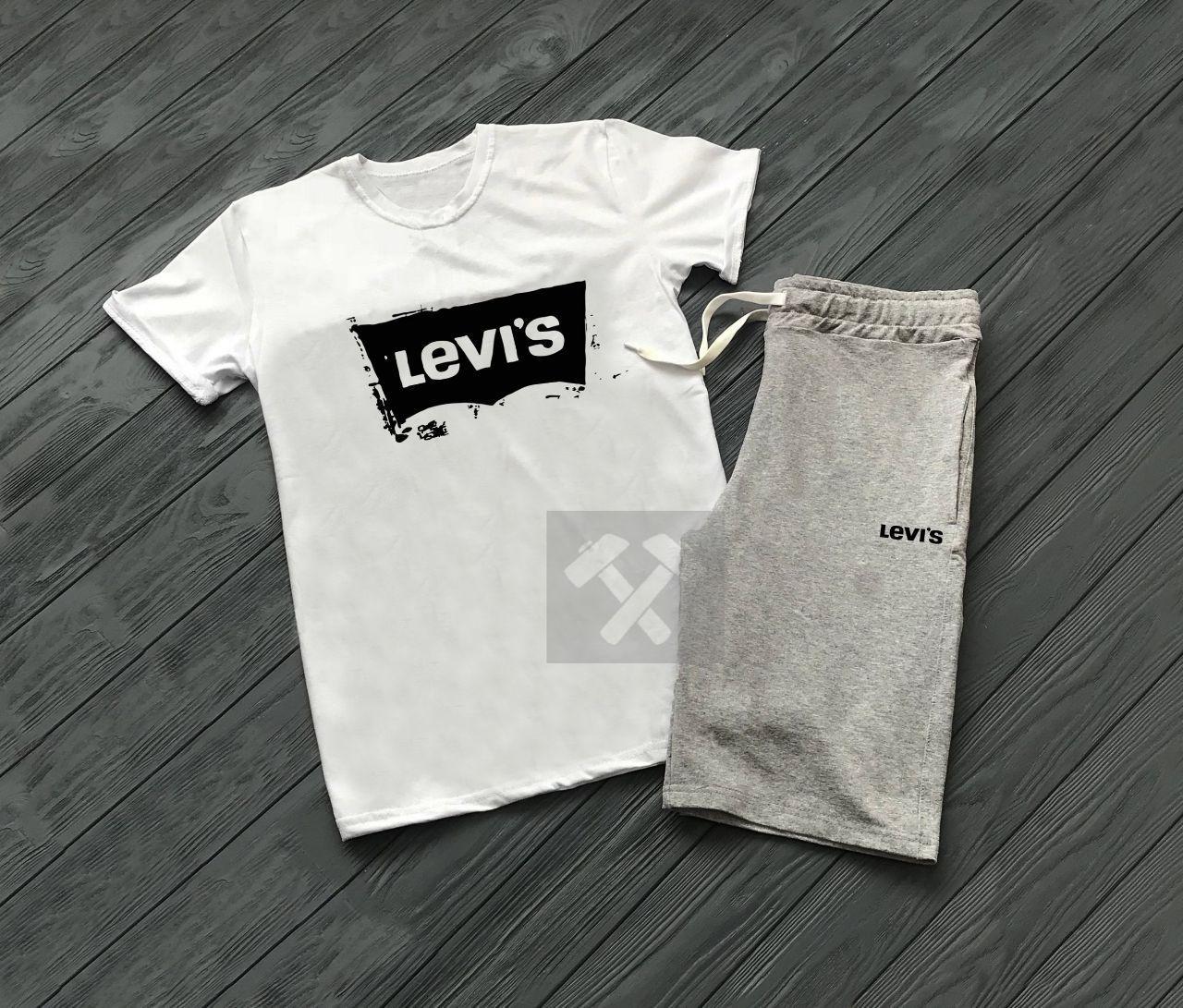 Чоловічий комплект Левайс (Levi's) — сірі шорти та біла футболка/ Літні комплекти для чоловіків