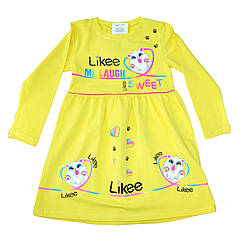Плаття дитяче "Likee" від 3 до 6 років, з довгим рукавом, з трикотажу, для дівчаток Жовтий