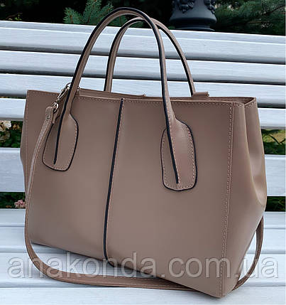 59-2 Натуральна шкіра Жіноча сумка бежева формат А4 кавова жіноча сумка шкіряна бежева на підкладці, фото 1