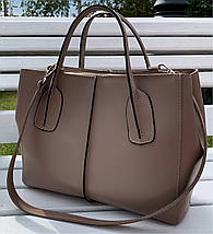59-2 Натуральна шкіра Жіноча сумка бежева формат А4 кавова жіноча сумка шкіряна бежева на підкладці, фото 3