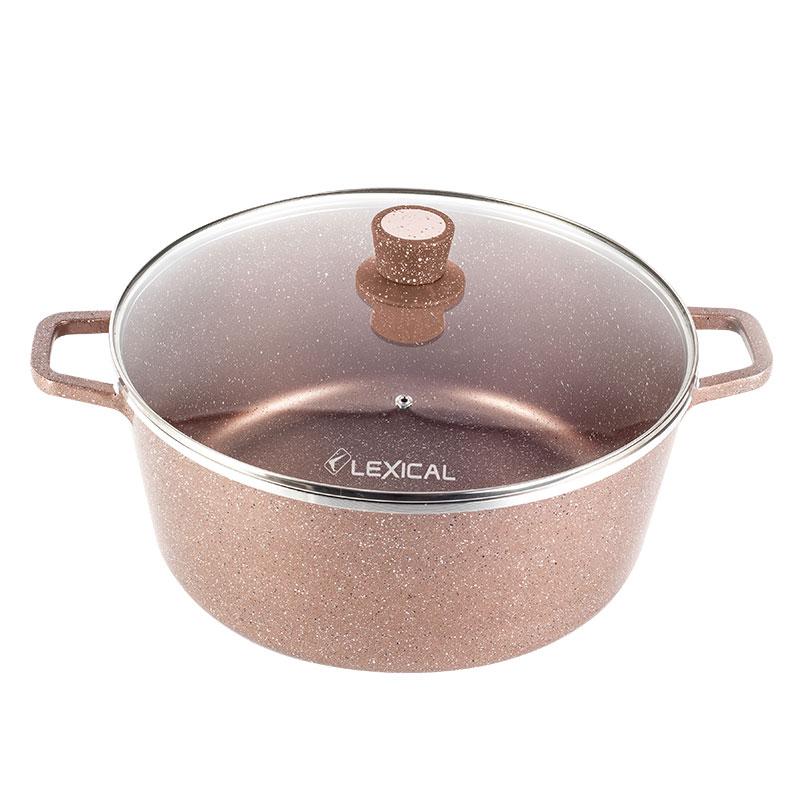 Каструля з кришкою Lexical LM-010212-5 з антипригарним мрамомрным покриттям 36 см Golden (2_009406)