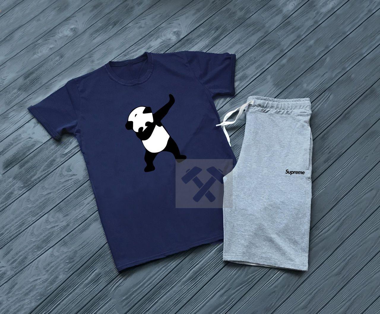 Чоловічий комплект - сірі шорти Supreme і синя футболка / Літні комплекти для чоловіків