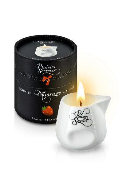 Масажна свічка Plaisirs Secrets Strawberry (80 мл) подарункова упаковка, керамічний посуд gigante.com.ua