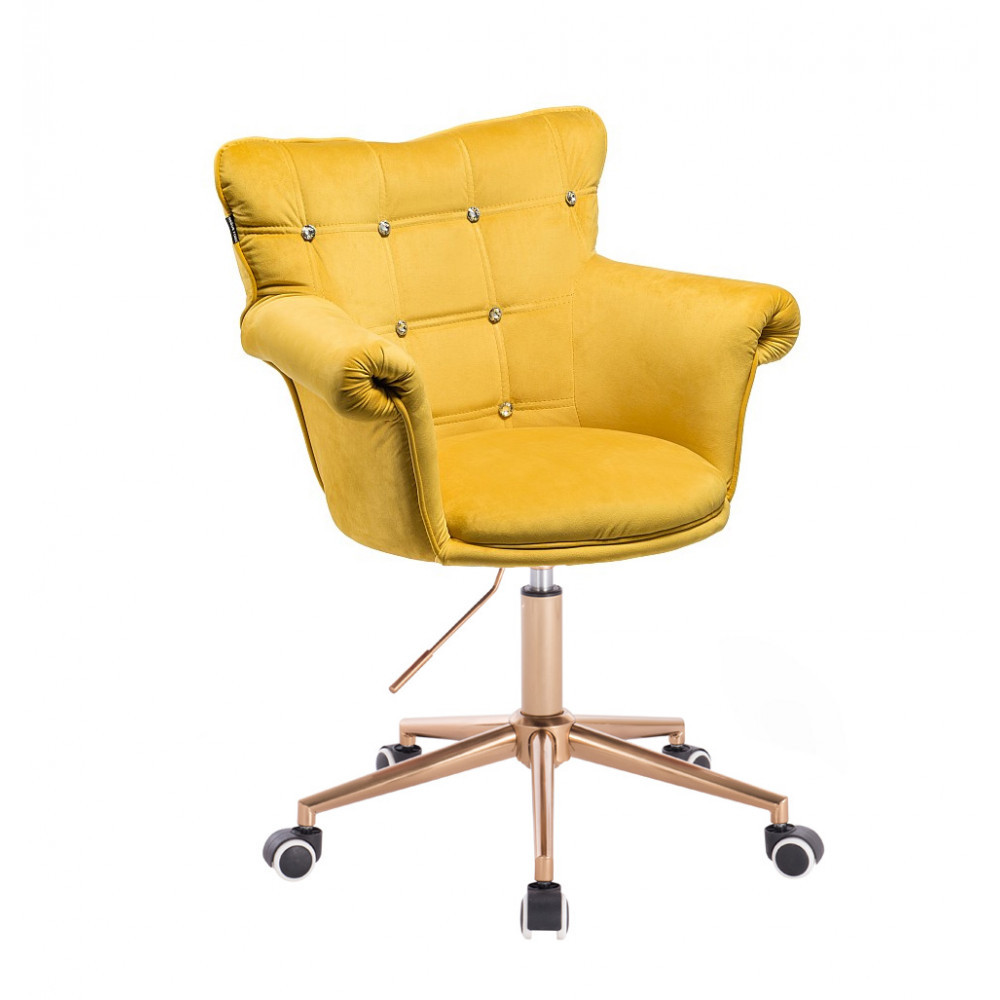 Перукарське крісло на пневматиці Hrove Form HR804CK жовтий велюр золота основа