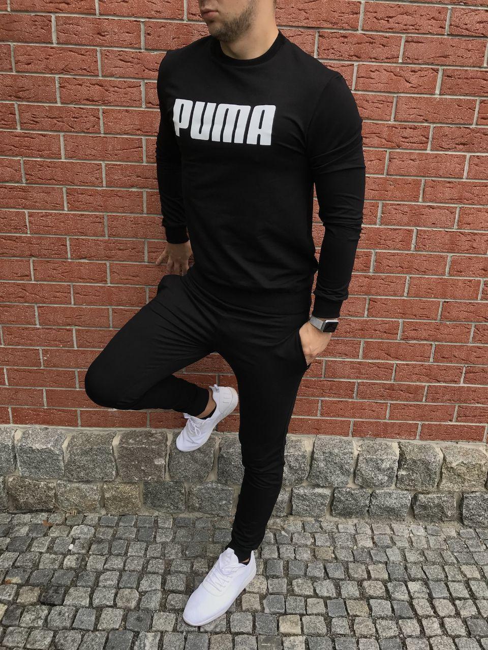 Чоловічий чорний спортивний костюм — світшот і штани Пума (Puma) / Весна-осінь