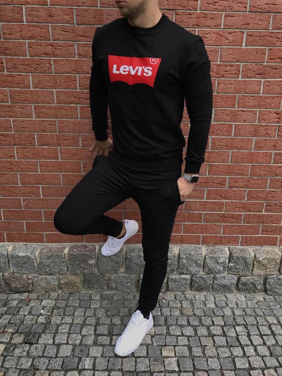 Чоловічий чорний спортивний костюм — світшот і штани Левайс (Levi's) / Весна-осінь