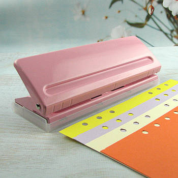 Рожевий дирокол для планера на 6 отворів для форматів А4, А5, А6, В4, В5 IND023b