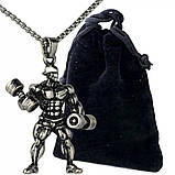 Чоловічий кулон ланцюжок Атлет гантелі прикрашання спорт-біжутерія, фото 5