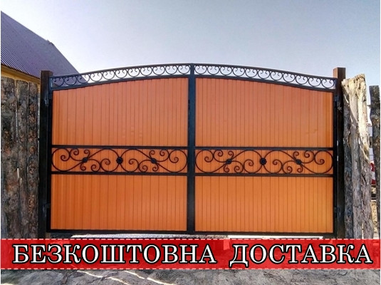 Ковані ворота з профнастилом і каліткою, фото 1