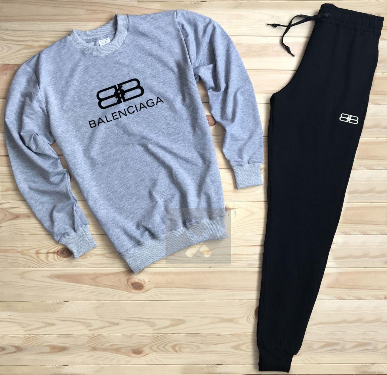 Чоловічий спортивний костюм — сірий світшот і чорні штани Balenciaga/Весна-осінь