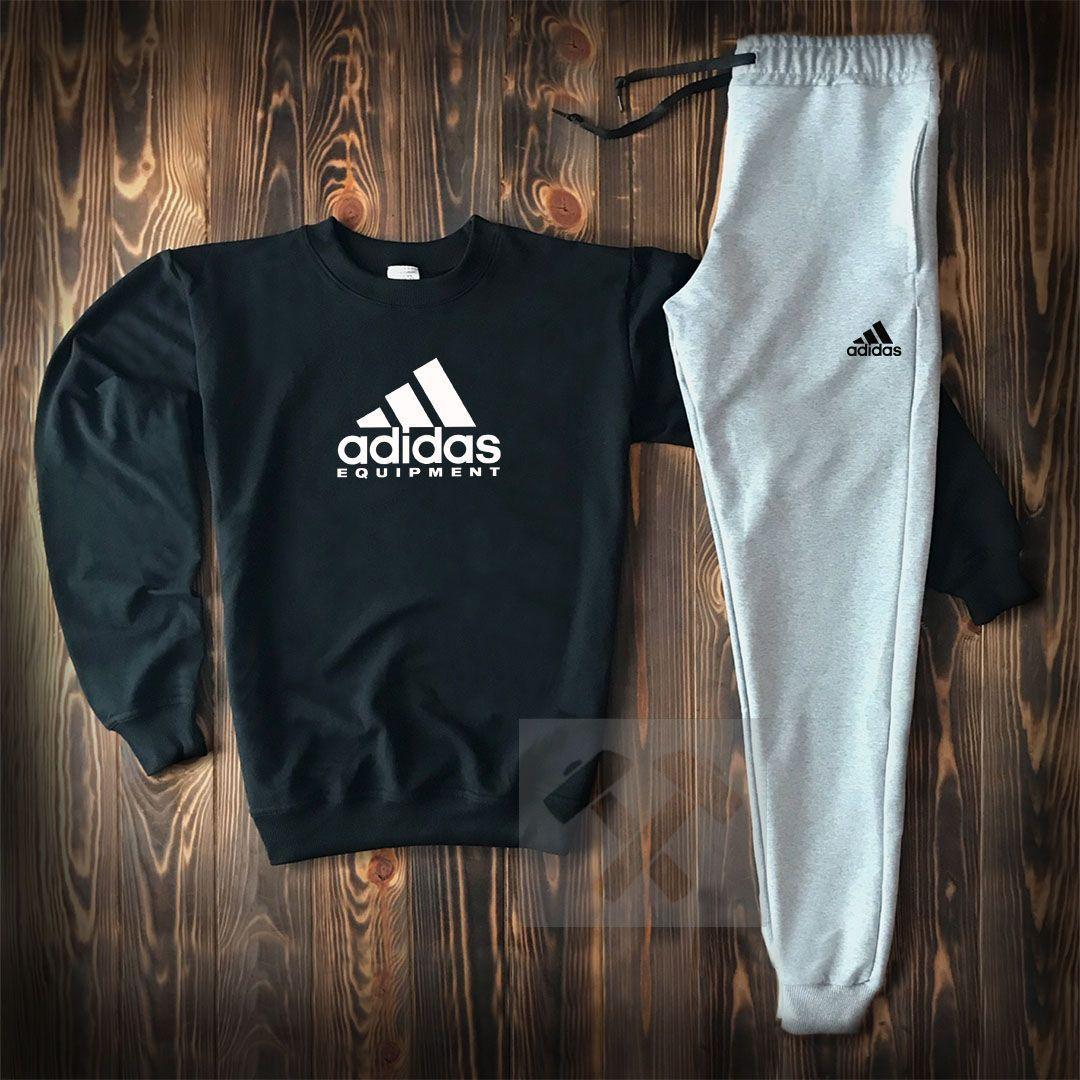 Чоловічий спортивний костюм — чорний світшот і сірі штани Адідас (Adidas)/Весна-осінь
