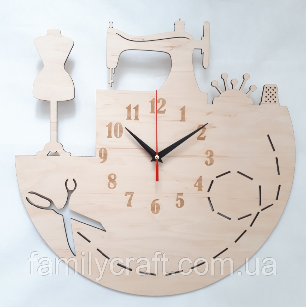 Настінний дерев'яний тематичний годинник швея з логотипом з безшумним механізмом