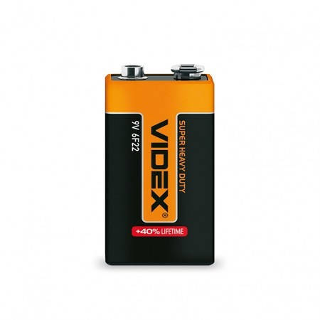 Сольова Батарейка крона VIDEX Super Heavy Dutty 9V для металошукачів, цілевказівників, фото 1
