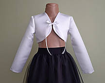 Дитяче атласне біле болеро зі стрічкою, розмір 110