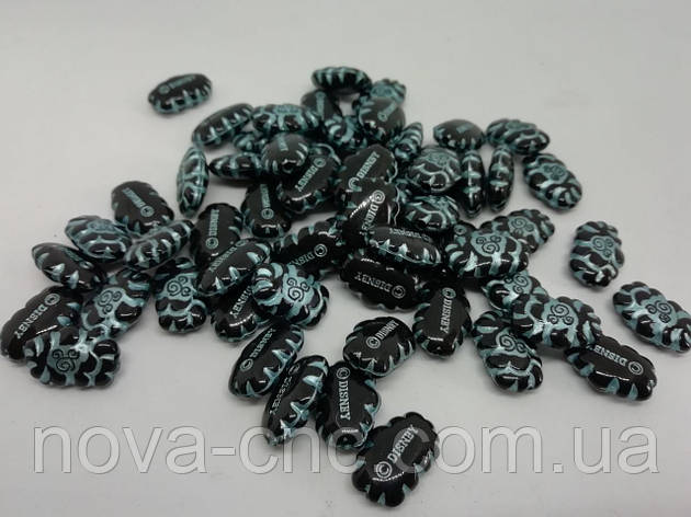 Бусини "Дісней" пластик чорний зі світло-блакитним 15 х 9 мм 500 грамів, фото 1