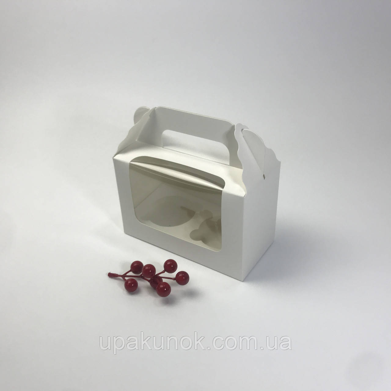 Коробка для капкейків (2 шт), 165*80*105 мм, з вікном, біла