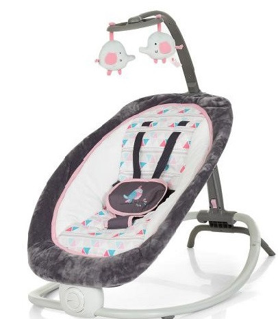 Дитячий шезлонг-качалка, музична, з підвісками, Bambi, Grey Pink, 73х51х64 см, 6917