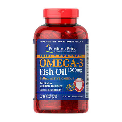 Омега 3 Puritan's Pride Triple Strength Omega-3 Fish Oil 1360 мг 240 гел капс риб'ячий жир, фото 2