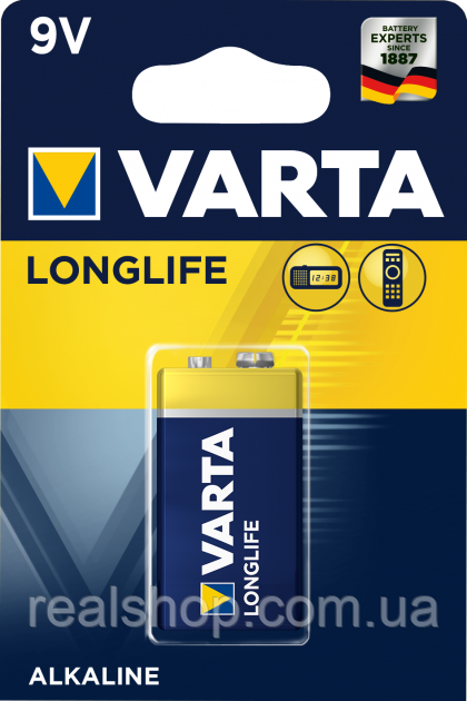 Батарейка Крона VARTA LONGLIFE 6LR61 9V Alkaline, фото 1