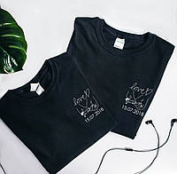 Парные футболки для парня и девушки с руками ,датами и надписью Love