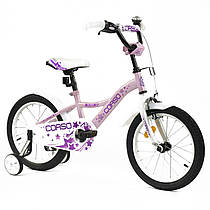 Велосипед дитячий 2-х двоколісний Corso додаткові колеса рожевий 16 дюймів для дівчаток від 4-6 років