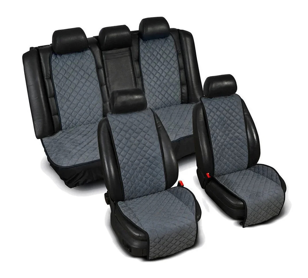 Накидки на сидінь авто" Алькантара" сірі, широкі. комплект перед+зад "PREMIUM", фото 1