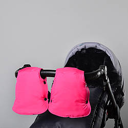 Муфта рукавички роздільні, на коляску / санки, універсальна, для рук, чорний фліс (колір - рожевий яскравий)