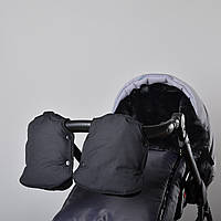Муфта рукавички раздельные, на коляску / санки, универсальная, для рук, черный флис (цвет - черный - матовый)