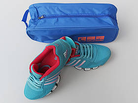 Чохол-сумка синього кольору для зберігання й упаковування взуття з прозорою вставкою, довжина 33 см