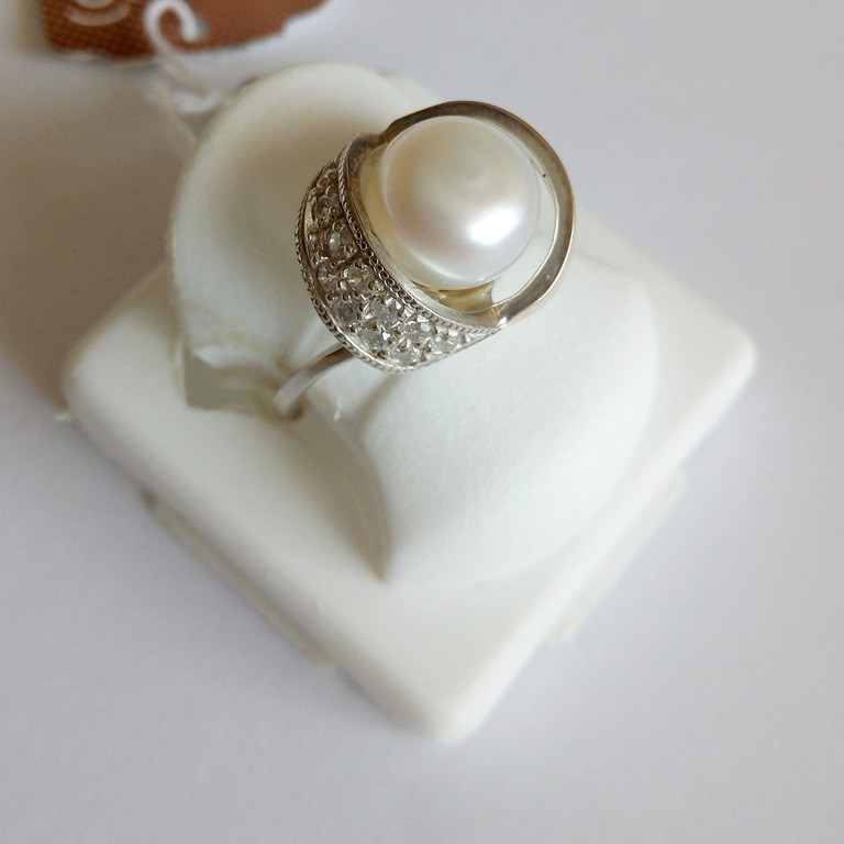 Серебряное кольцо с жемчугом и золотом - фото 2 - id-p522544017